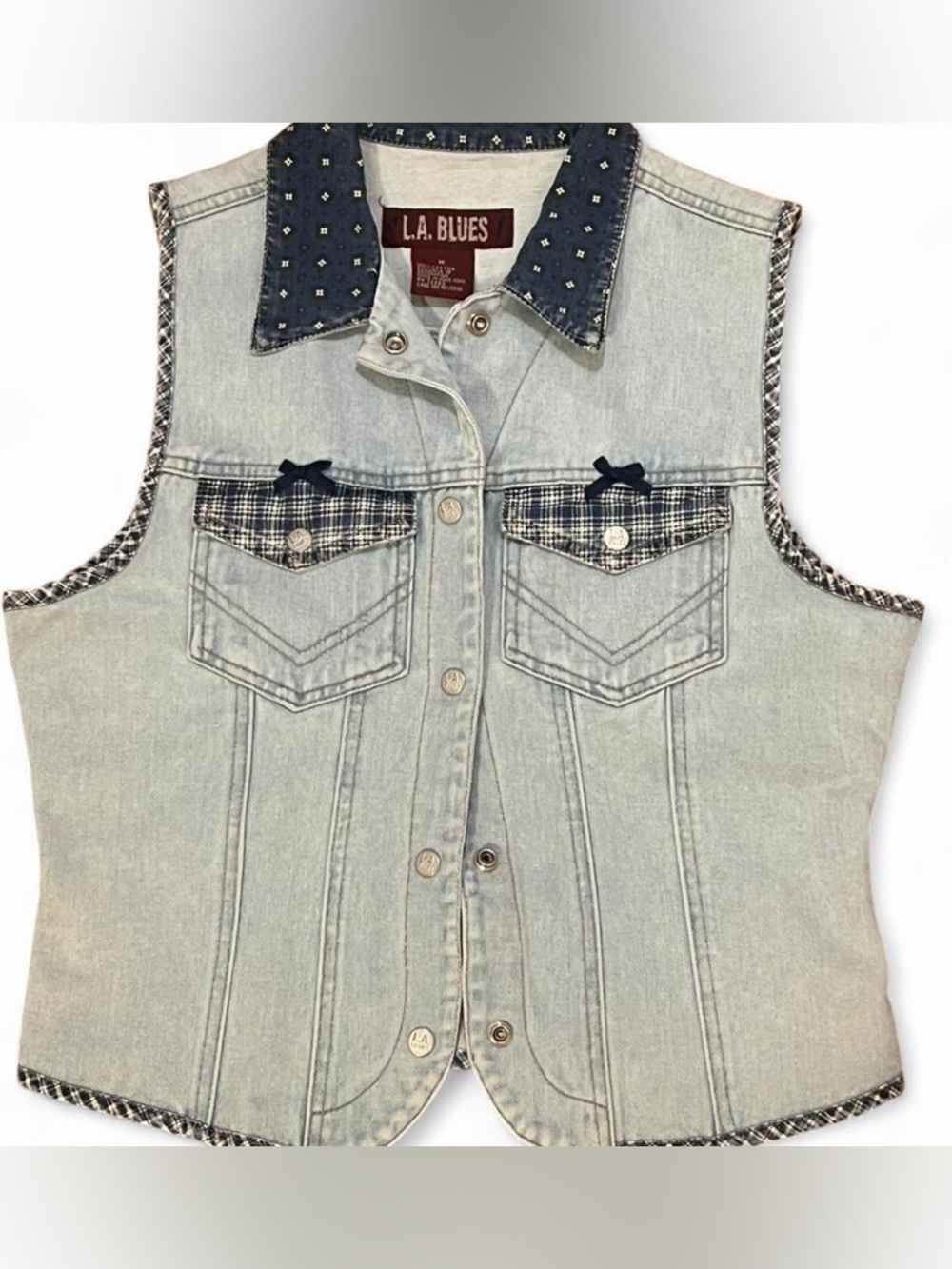 L.A. Blues Light Denim Plaid Jacket with Bows